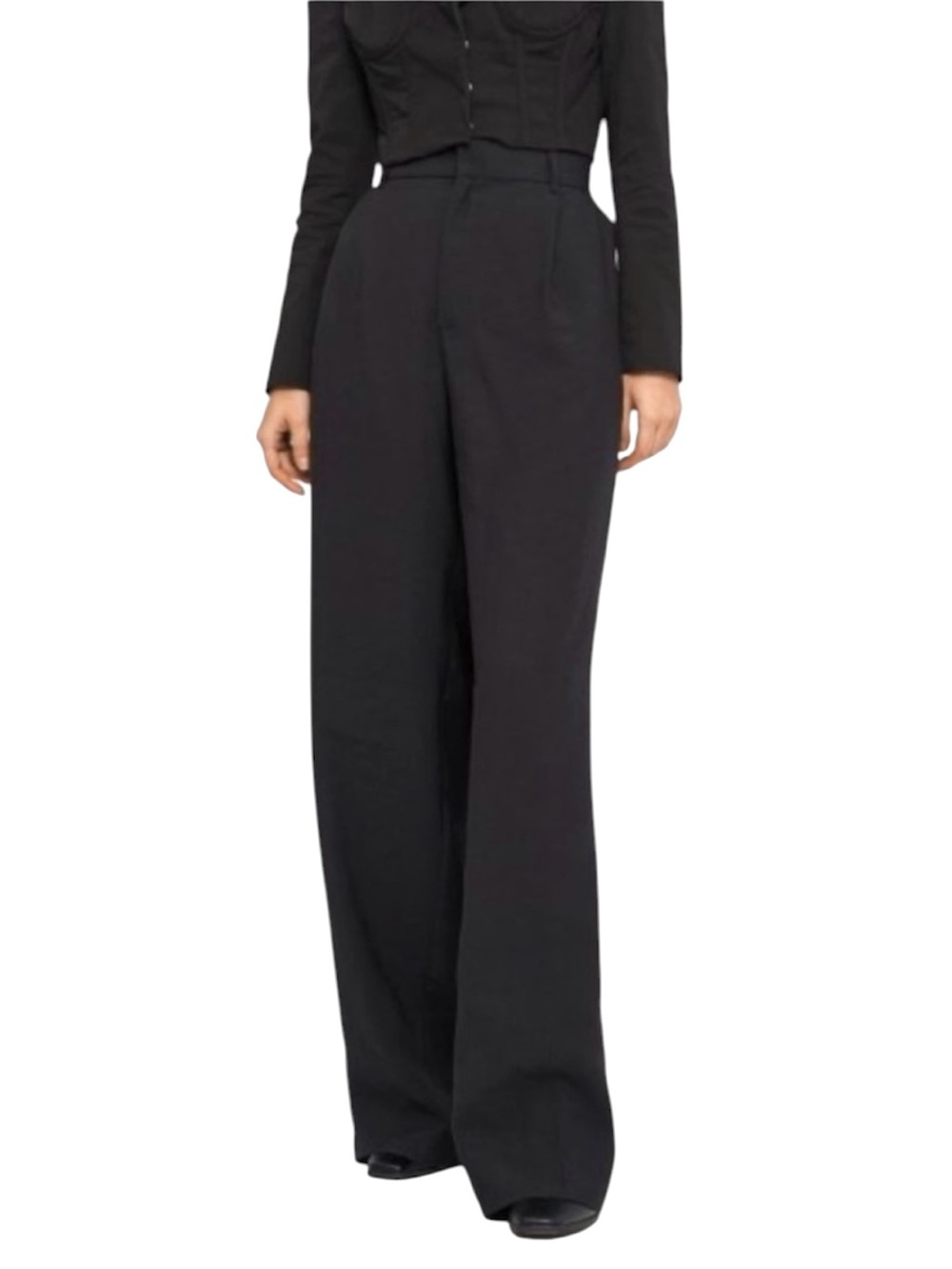ZARA Soft Drape Black High-Waist Wide-Leg Trousers Size Small